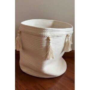 New Macrame Decorative Cotton Rope Basket Boho Cute Woven Tassel Tall Basket